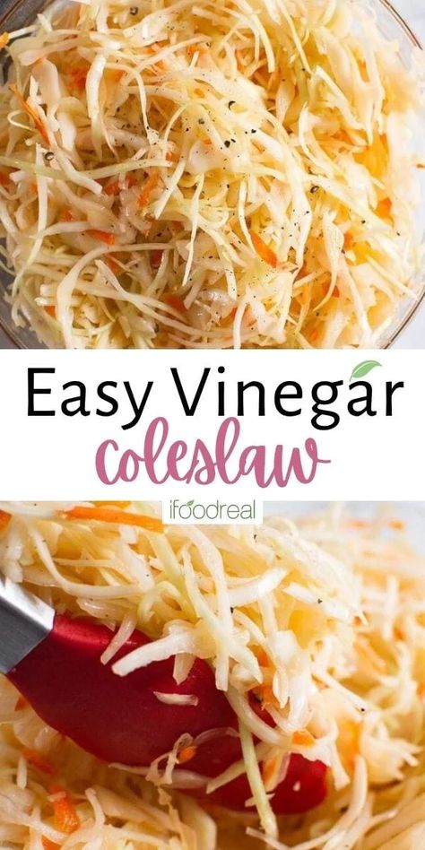 Vinegar Based Coleslaw is made with just 4 ingredients and without mayo. Fresh, easy and crispy it will be a hit at your next cookout! Vinegar Based Coleslaw, Coleslaw With Vinegar Dressing, Coleslaw No Mayo, Vinegar Coleslaw Recipe, Healthy Potluck Recipes, Homemade Vinegar, Healthy Coleslaw Recipes, Vinegar Coleslaw, Fast Metabolism Recipes