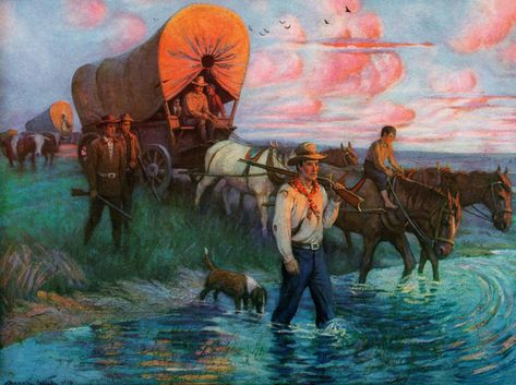 How Lewis and Clark—along with a Native American guide, Sacagawea—explored the newly expanded United States Pictures To Frame, Jackson Hole Art, Cowboy Artists, Cowboy Pictures, Covered Wagon, Retro Western, Cowboy Art, Lewis And Clark, Western Art