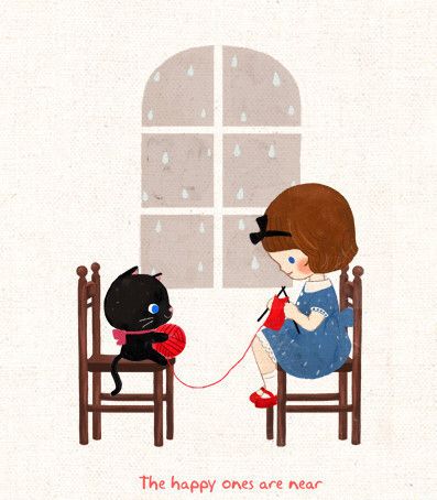 Kitty Art Mignon, Knit Art, Cat Help, A Black Cat, Images Vintage, Art Et Illustration, Cats Illustration, Art And Illustration, Knitting Girls