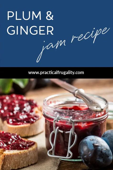 Plum & Ginger Jam Recipe – Practical Frugality Spiced Plum Jam, Spiced Plum Jam Recipe, Italian Plum Jam Recipe, Ginger Jam Recipe, Mini Homestead, Dried Ginger, Plum Jam Recipes, Jam Making, Ginger Jam