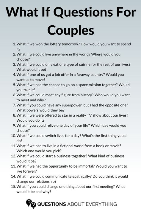 These what if questions for couples are a brilliant game to play with your partner on a date night! Save the image and clivk the pin to discover more about this fun question game!💓#LoveStory #RomanticEncounters #HeartfeltConnections #DateNightIdeas #SoulmateSearch #FlirtyFridays #CandlelitDinners #StarryEyedMoments #LoveQuotes #DreamyDates #WhisperedPromises #AmourAdventures Finance Questions For Couples, How I See You Template, Games To Play With Partner, Date Night Questions For Married Couples, This Or That Couple Edition, Couple Games Questions, Games To Play With Boyfriend, Couple Conversations, Couple Questions Game