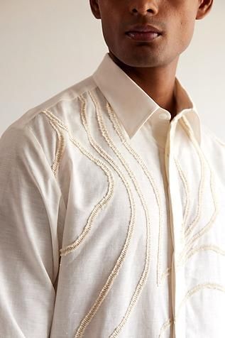 Countrymade Linen Embroidered Shirt | Ivory, Abstract, Linen, Shirt Collar, Cuff Sleeves Embroidery Shirt Designs Men, Shirt With Embroidery For Men, Mens Shirt With Embroidery, Embroidered Shirts Men, Embroidery Shirts Mens, Embroidered Mens Shirt, Shirt Embroidery Ideas For Men, Embroidery Designs For Men, Menswear Embroidery