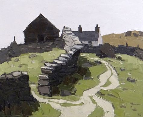 SIR KYFFIN WILLIAMS RA oil on canvas - Nantlle Valley landscape, Eryri, with dry-stone walls and Welsh Art, Welsh Artists, Kyffin Williams, Valley Landscape, John Williams, Clark Art, Dry Stone Wall, 1 September, Expressionist Painting