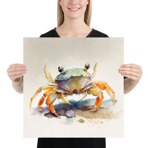 Crab Watercolor Painting, Art, Animal, Illustration, Home Decor, Nursery, Wildlife, Wall Art * Paper thickness: 10.3 mil * Paper weight: 189 g/m² * Opacity: 94% * ISO brightness: 104% * Paper is sourced from Japan © COPYRIGHT: The artist retains all copyrights to his artworks. Artist - Jacob Wimmer Reproduction rights not transferable with sale. This product is made especially for you as soon as you place an order, which is why it takes us a bit longer to deliver it to you. Making products on demand instead of in bulk helps reduce overproduction, so thank you for making thoughtful purchasing decisions! Blue Crabs Art, Crab Watercolor, Crab Painting, Shell Drawing, Wildlife Wall Art, Crab Art, Castle Pictures, Wall Painting Art, Sea Life Art