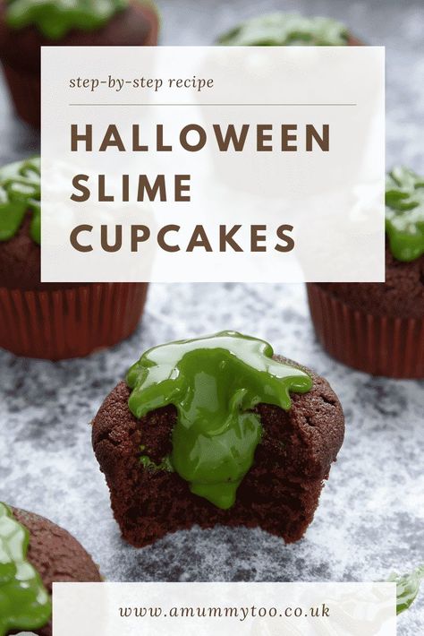 Slime Cupcake Ideas, Green Halloween Dessert, Slime Filled Cupcakes, Kid Friendly Cupcakes, Green Slime Cupcakes, Halloween Cupcakes Brain, Monster Cupcakes Halloween, Chocolate Slime, Vegan Chocolate Recipes