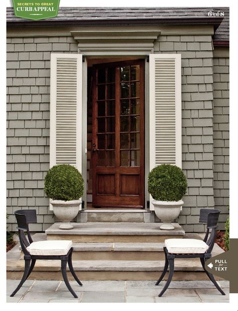 Tropical Colonial, Charleston House, House Shutters, Colonial Design, Front Steps, Entryway Ideas, White Brick, Exterior Paint Colors, Beautiful Doors