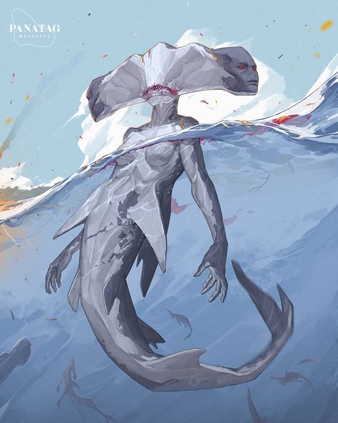 John Patrick Gañas on Instagram: “Panatag Watchers The Panatag shoal Hammerhead sharks, natives of the West Philippine shoal, are ancient beings of the old sea who watches…” Hammerhead Sharks, Creature Marine, Hammerhead Shark, Digital Art Illustration, Creature Concept, Creature Design, Creature Art, Sharks, Mythical Creatures