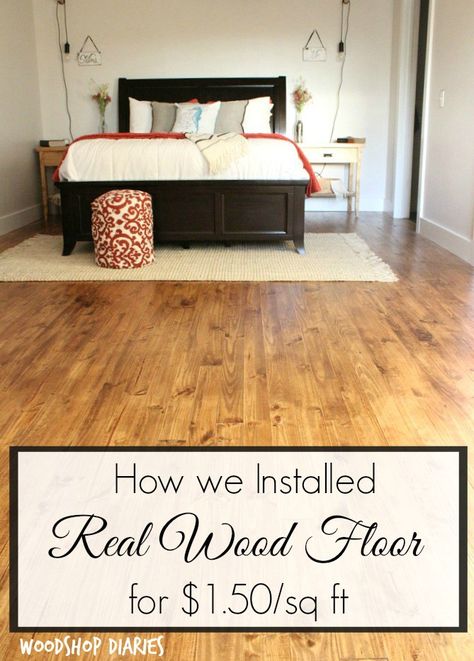 How we installed real wood floor for $1.50 per square foot Cheap Wood Flooring, Cheap Hardwood Floors, Diy Hardwood Floors, Wooden Stove Top Covers, Pine Wood Flooring, Diy Wood Floors, Real Hardwood Floors, Wood Plank Flooring, Cheap Flooring