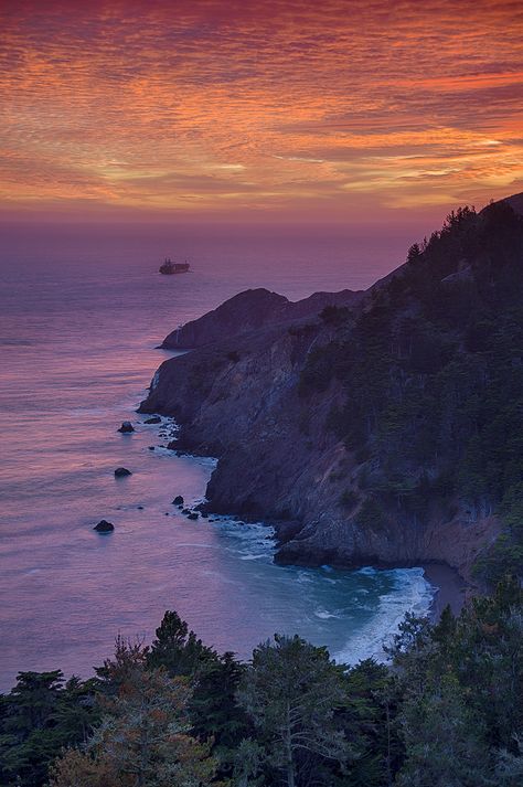 Dusk from the Marin Headlands, Marin County CA Marin Headlands, Twilight Photos, Cargo Ship, Mill Valley, California Landscape, San Francisco Travel, Marin County, Pretty Landscapes, Beautiful Sites