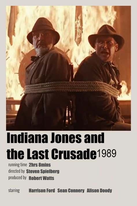 Indiana Jones Polaroid Poster, Indiana Jones Minimalist Poster, Indiana Jones And The Last Crusade, Movies Watch List, Movie Polaroids, Indiana Jones 2, Olivia Aesthetic, 1980s Aesthetic, Sunday Movies