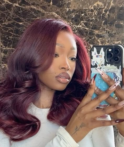 Uche Natori, Burgundy Hair Color Ideas, Wine Red Hair Color, Burgundy Hair Color, Inspiring Hairstyles, Cherry Red Hair, Wine Red Hair, Wine Hair, Cherry Hair