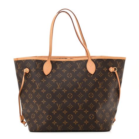 This is an authentic LOUIS VUITTON Monogram Neverfull MM. This stylish tote is crafted of classic Louis Vuitton monogram coated canvas in brown. The bag features vachetta cowhide leather trim, top handles, and side cinch cords with gold-toned hardware. The top is open to a beige striped fabric interior with a hanging zipper pocket. Louis Vuitton Monogram Neverfull, Louis Vuitton Neverfull Monogram, Monogram Neverfull, Neverfull Mm Monogram, Neverfull Mm, Trim Top, Striped Fabric, Authentic Louis Vuitton, Leather Trim