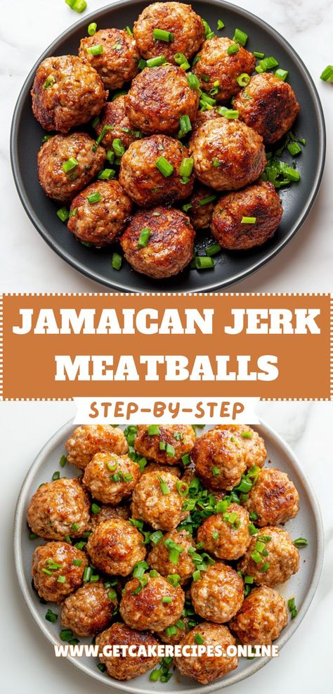 Jamaican Jerk Meatballs – a spicy, flavorful chicken meatball dish perfect for easy weeknight dinners. Healthy Meatball Dinner, Dinner Ground Chicken, Jerk Meatballs, Meatball Appetizer Recipes, Meatball Dinner Recipes, Chicken Parm Meatballs, Chicken Meatballs Healthy, Meatball Appetizer, Jamaican Chicken