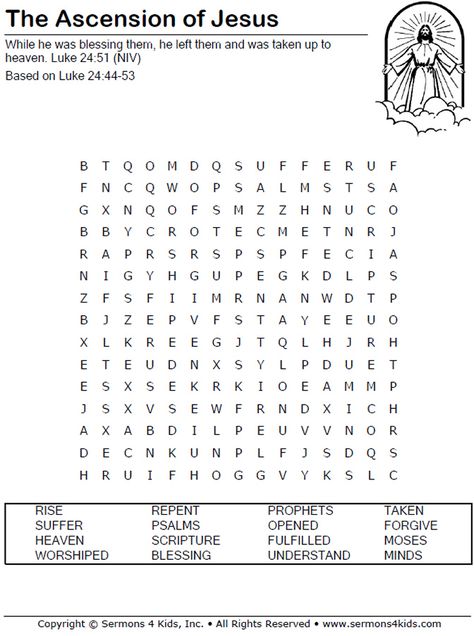 Jesus Ascension, The Ascension Of Jesus, Bible Puzzles, Sunday School Worksheets, Sunday School Printables, Ascension Of Jesus, Bible Word Searches, Ascension Day, Bible Worksheets