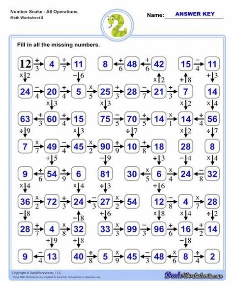 Snake Worksheet, Printable Logic Puzzles, Number Snake, Number Maze, Math Facts Addition, Math Maze, Mental Maths Worksheets, Math Models, Free Printable Numbers