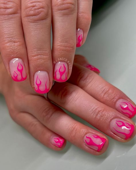 💖❤️‍🔥 . #flames #flamenails #pinkflames #nailaddict #nailsnailsnails #nailtech #nails #naildesign #nailart #renotahoe #nailsbyjohnnie Diy Flame Nails, Flames Nail Art, Flame Nails, Flame Nail Art, Short Gel Nails, Cute Gel Nails, Nail Tech, Natural Nails, Gel Nails