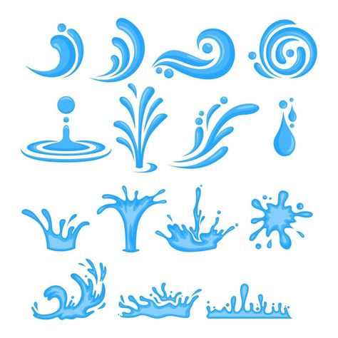 Set of blue water vector illustration element, background, frame, effects, layout. Vector eps 10. Cartoon of water. Water Witch Art, Water Vector, Cartoon Water, Water Frame, Water Witch, Background Frame, Diy Dolls, Water Effect, Water Element