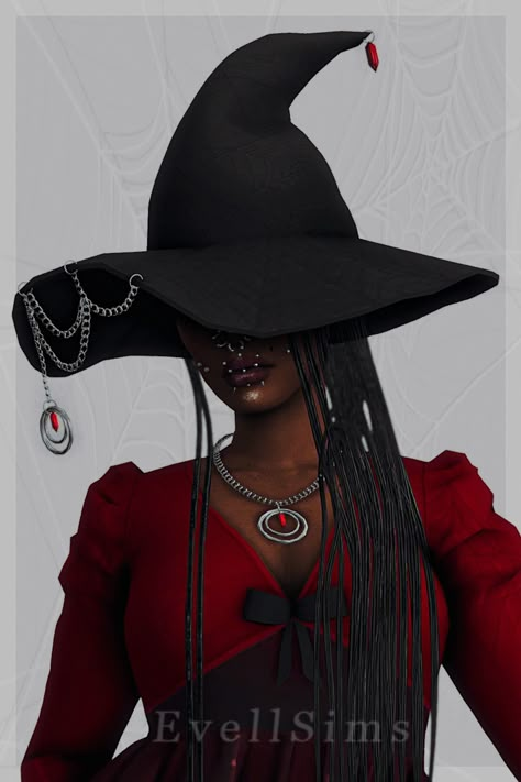 Witching Hour Set 🎃 | Patreon Sims 4 Horror Cc, Goth Hat, Sims 4 Cc Goth, Hallowen Party, Cc Top, Cc Hats, Witch Coven, Witch Dress, Pumpkin Hat