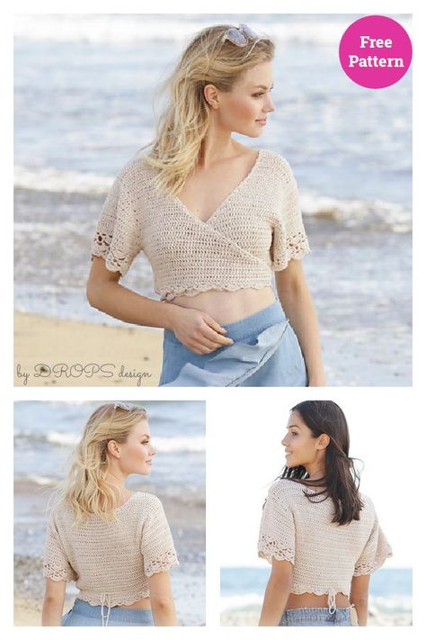 Beach Ballet Wrap-around Style Sweater Free Crochet Pattern Ballet Wrap Sweater Crochet Pattern, Crochet Wrap Shirt Free Pattern, Wrap Top Crochet Pattern Free, Crochet Wrap Top Pattern Free, Wrap Top Pattern Free, Crochet Wrap Top Pattern, Ballet Wrap Sweater, Crochet Wrap Top, Wrap Top Pattern