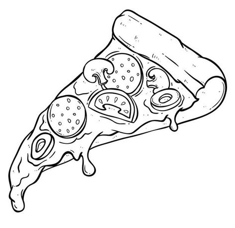 Pizza Line Art, Pizza Coloring Page, Pizza Drawing, Pizza Margarita, Cute Pizza, Food Sketch, Great Pizza, Vector Sketch, Pencil Art