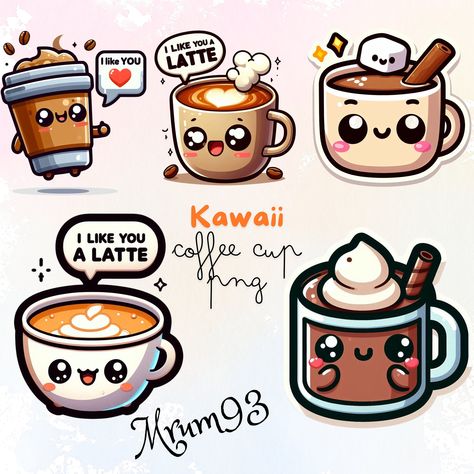 Kawaii Coffee Cup Clipart Sticker Style, Cute Coffee Cup Art, Commercial Use, Digital Download Kawaii Coffee Cup, Cute Coffee Art, Drawing Cup, Coffee Cup Drawing, Coffee Cup Clipart, Cup Clipart, Kawaii Coffee, Coffee Cartoon, Kawaii Drawing