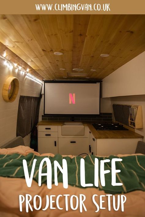 Van life campervan projector setup | Climbingvan - Van Life Tips Vanlife Tips, Nomadic Living, Projector Setup, Van Life Blog, School Bus Tiny House, Interior Boho, Bus Living, Van Conversion Interior, Campervan Life