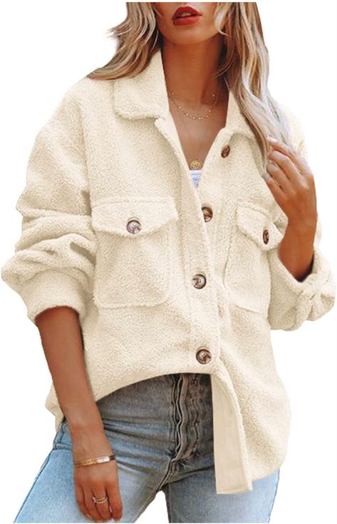 Sherpa Shacket, Sherpa Fleece Jacket, Fuzzy Coat, Womens Sherpa, Lapel Coat, Fleece Jacket Womens, Outwear Coat, Sherpa Pullover, Women's Button Down Shirt