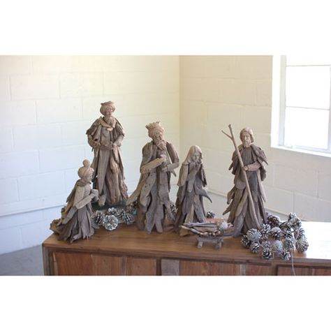 Kalalou Driftwood Nativity Set, Six Piece Set Pfl1026 | Bellacor Driftwood Frame, Driftwood Crafts, Easter Decorations Christian, Rustic Theme, Driftwood Art, Christmas Nativity, Nativity Set, Nativity Scene, At Home Store