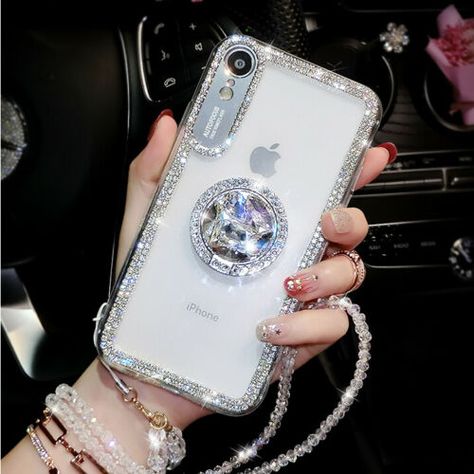 Luxury Bling Glitter Case For iPhone 11 Pro Max X XR XS Max 8 7 Plus 6 6S Plus C Phone Case With Strap, Cell Phone Ring, Eye Phone Case, Gold Iphone Case, New Car Accessories, White Iphone Case, Case Ideas, Gold Iphone, Glitter Case