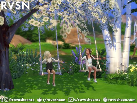 RAVASHEEN's Mood Swings BGC Swing Set - Patreon Early Access Sims 4 Cottage, Cottagecore Design, Sims 4 Cc Hair, Acnh Cottagecore, Sims 4 Mm Cc, Sims 4 Mm, Garden Swing, Sims 4 Update, Sims 4 Cc Furniture