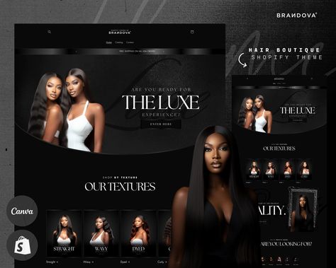 💻 Preview The Website Link: https://thehoustontheme.myshopify.com Password: 123 💾 IMMEDIATELY DOWNLOAD AFTER PURCHASE 🤍 CHECK OUT MY SHOP FOR MORE COLORWAYS 🤍 You will receive: * 'The Cairo Theme' Shopify Theme (zip file) * 20+ Canva Editable Website Banners  * Installation Guide 🤍 How it works: 1. DOWNLOAD Once you purchase, you can immediately download the Shopify Theme, the Canva Templates & the Installation Guide. 2. UPLOAD THE THEME Upload the theme to Shopify and follow our installation guides for a quick setup. 3. CUSTOMIZE Customize the theme & web banners to match your brand preferences, publish it, and start selling. 🤍 What Is Customizable: * Edit the banners in Canva (text, images, colors, sizes & layout) * Edit all photos, text, fonts, colors in Shopify * Add/remove any s Hair Brand Photoshoot Ideas, Hairstylist Website, Hair Website Design, Hair Websites, Hair Branding, Website Setup, Good Insta Captions, Hair Boutique, Hair Business