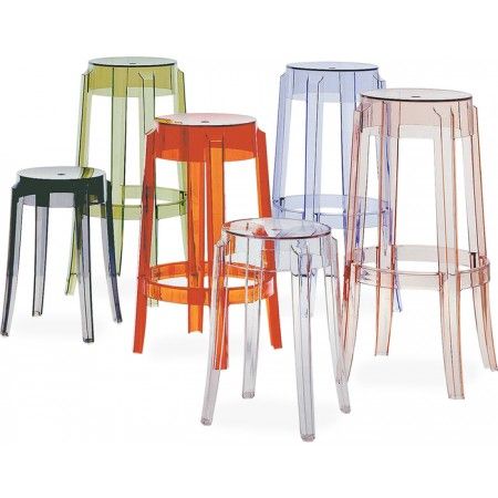 Charles Ghost stool by Kartell - Kartell - Brands G - K - Brands Acrylic Bar Stools, Transparent Chair, Contemporary Bar Stools, Modern Stools, Pierre Jeanneret, Modern Bar Stools, Modern Bar, Kitchen Stools, Italian Furniture