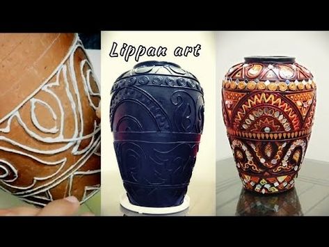 (12397) Lippan art / Clay art / Flower vase decoration - YouTube Lippan Art Flower Pot, Lippan Art On Pot, Lippan Art Bottle, Lippan Art Mirror On Pot, Lippan Art On Flower Vase, Peacock Clay Art On Bottle, Flower Vases Decoration, Art Clay, Bottle Art