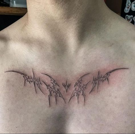 Tattoos On Chest Men, Men's Chest Tattoos, Men Tattoo Chest Ideas, Minimalist Tattoo Men Chest, Gothic Aesthetic Tattoo, Cyberlism Tattoo, Gothic Collar Bone Tattoo, Gothic Tattoo Ideas For Men, Gothic Tattoos Men