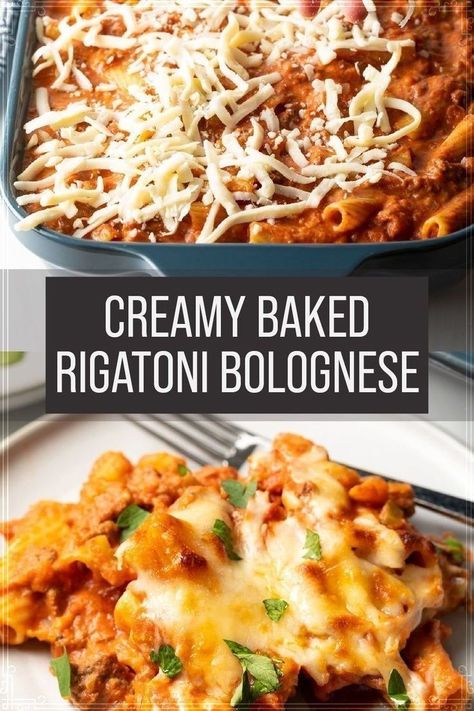 Creamy Bolognese, Rigatoni Bolognese Recipe, Oven Baked Pasta, Easy Bolognese, Rigatoni Bolognese, Bolognese Pasta Bake, Pasta Bolognese Recipe, Cream Cheese Pasta, Cream Sauce Pasta