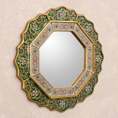 Dreamy Furniture, Green Wall Mirrors, Reverse Painted Glass, Green Star, Reverse Painted, Accent Mirror, Apartment Inspiration, Painted Glass, Mirror Designs