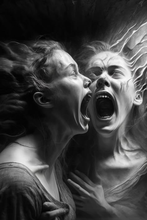 Woman Screaming, Scream Art, Horror Photography, Body Horror, Girl Man, Horror Vintage, Dark Art Photography, Black And White Face, Photographie Portrait Inspiration