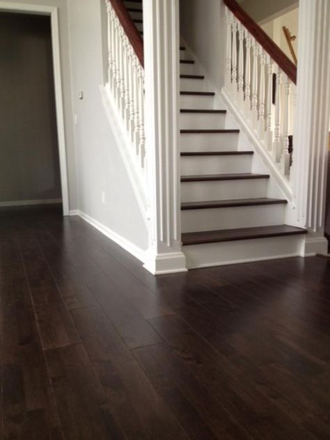 Espresso Wood Floor, Lvp Flooring Dark, Dark Brown Lvp Flooring, Dark Vynil Flooring, Kitchen Dark Flooring, Espresso Wood Floors, Dark Brown Flooring, Espresso Floors, Replace Carpet