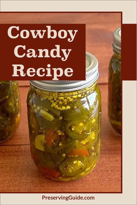 Make delicious Cowboy Candy with this simple and easy-to-follow recipe for Candied Jalapenos! This sweet and spicy jalapeno treat is perfect for topping burgers, sandwiches, or enjoying straight from the jar. Learn how to prepare, can, and preserve Cowboy Candy at home with our step-by-step guide. Click to get the full recipe and detailed instructions! #CowboyCandy #CandiedJalapenos #CanningRecipes #PreservingFood #HomemadeSnacks Canned Candied Jalapenos, Candied Jalapenos Recipe Easy, Candy Jalapeños, Cowboy Candy Jalapenos Canning Recipes, Canned Cowboy Candy, Canning Cowboy Candy, Cowboy Candy Jalapenos, Cowboy Candy Recipe, Steam Canning