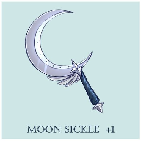 Crescent Moon Blades, Chain Sickle Design, Moon Sickle Dnd, Moon Sickle Fantasy Art, Sickles Concept Art, Sickles Aesthetic, Fantasy Sickle Design, Sickle Reference, Sickle Aesthetic