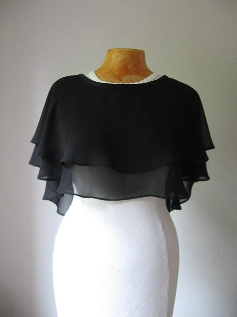 Black Tie Wedding Ideas, Black Capelet, Veiled Clothes, Honey Dress, Wedding Capelet, Bridal Capelet, Renewing Vows, Capelet Dress, Shawl Black