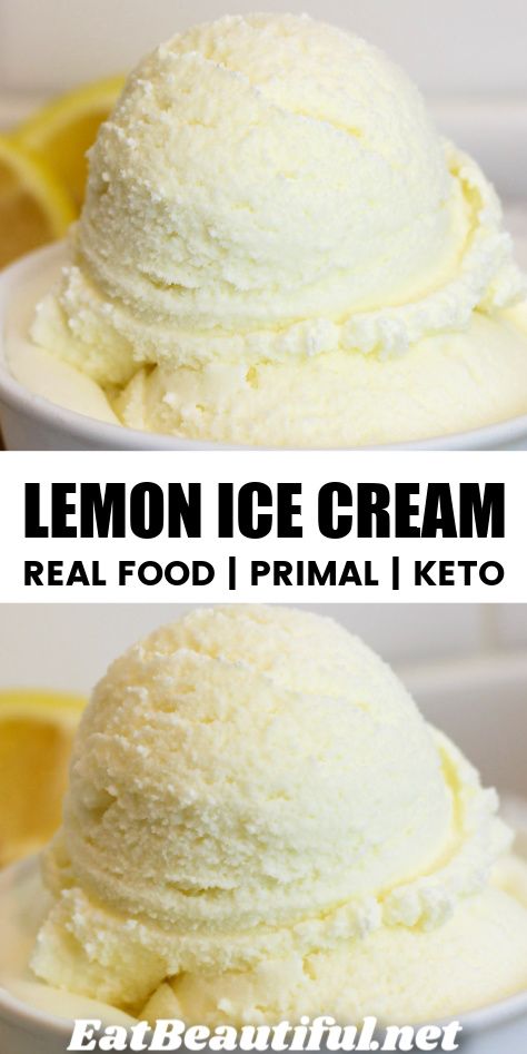 Fresh homemade Lemon Ice Cream has just 4 ingredients and is utterly creamy and refreshing. This tart treat is like homemade frozen yogurt when served soft serve, or chill and scoop for a tangy, unforgettable, satisfying dessert treat! Primal, Keto, Low Oxalate, Low Salicylate, Ancestral, GAPS and VAD. | Eat Beautiful | lemon ice cream | keto | real food | refined sugar free || #lemonicecream #sugarfree #realfood #keto #primal Keto Lemon Ice Cream, Healthy Lemon Ice Cream, Homemade Lemon Ice Cream, Ice Cream Keto, Lemon Ice Cream Recipe, Low Carb Ice Cream Recipe, Homemade Frozen Yogurt, Sugar Free Ice Cream, Eat Beautiful