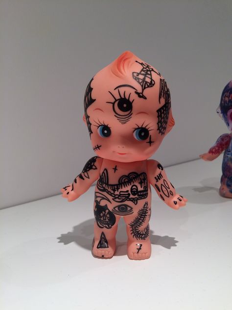 Kewpie Horror Tattoo, Tattooed Kewpie Doll, Tarako Kewpie, Zodiac Kewpie, Tattoo Chart, Tattoo Studio Interior, Flesh Tattoo, Kewpie Collection, Tattoo Station