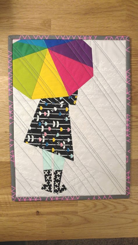 Umbrella Quilt, Girl With Umbrella, Calendar Quilts, Friends First, Girl Quilts Patterns, Quilt Big, Foundation Paper Piecing Patterns, Fabric Cards, Fabric Postcards