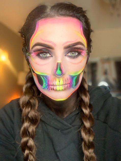 Candy Skeleton Makeup, Color Skeleton Makeup, Colorful Skeleton Makeup, Rainbow Skeleton Makeup, Neon Skeleton Makeup, Skeleton Makeup Looks, Skeleton Makeup Diy, Skeleton Halloween Makeup, Halloween Skeleton Makeup