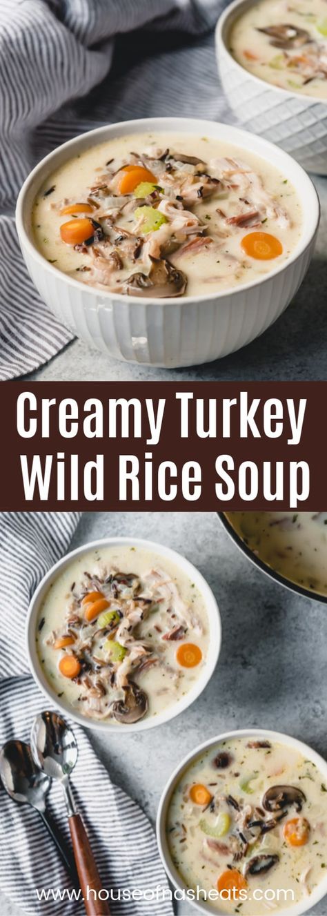 This Creamy Leftover Turkey Wild Rice Soup recipe is a hearty, satisfying soup that is full of carrots, mushrooms, celery and onion in a light, creamy broth. It's great for using up leftover turkey from the holidays and an easy, comforting classic that is perfect for chilly days! #turkey #soup #leftovers #thanksgiving #christmas #winter #comforting #easy #classic #creamy #simple #mushrooms #carrots #wildrice #fall #rice #chicken #chickensoup Turkey Wild Rice Soup, Turkey Rice Soup, Wild Rice Soup Recipes, Christmas Leftovers, Turkey Soup Recipe, Rice Soup Recipes, Recipe Critic, Leftover Turkey Recipes, Turkey Soup