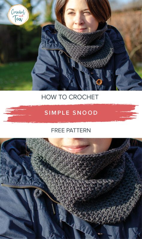 Simple Grey Snood Crochet Pattern Infinity Cowl Crochet Pattern, Snood Crochet Pattern, Crochet Neck Scarf, Easy Crochet Cowl, Crochet Fashion Trends, Crochet Cozies, Snood Pattern, Crochet Snood, Crochet Cowl Free Pattern