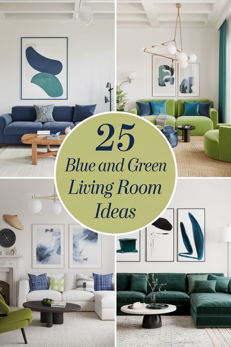 Looking for a modern take on the blue and green living room trend? Discover 25 stunning living room ideas that blend modern design with the calming power of blue and green. Explore sleek furniture, geometric patterns, and vibrant accents that create a sophisticated and contemporary space. Green Sofa Modern Living Room, Living Room Decor Teal And Grey, Green Blue Brown Living Room, Blue And Sage Green Living Room, Teal And Navy Living Room, Sage And Navy Living Room, Green Couch Blue Walls, Navy Blue And Green Living Room, Green And Navy Living Room