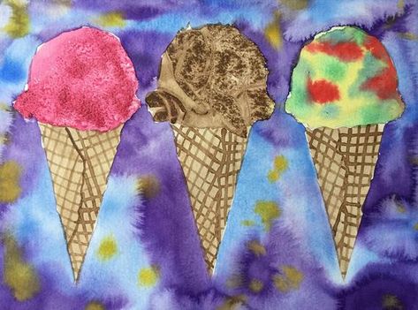 Kids Art Lesson, Project Printable, Watercolor Ice Cream, Ocean Wave Painting, Art Docent, Watercolor Beginner, Learn Watercolor, La Art, Art Lessons For Kids