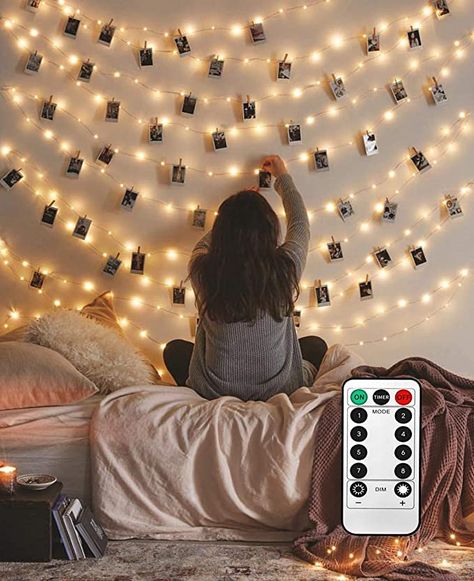 Amazon.com : 8 Modes 40 LED Photo Clip String Lights with Remote, Indoor Fairy String Lights for Hanging Photos Pictures Cards, Ideal Gift for Bedroom Decoration (USB Powered 40 LED) : Garden & Outdoor Photo String, Photo Hanging, Twinkle String Lights, Power Photos, Hanging String Lights, Rustic Holiday Decor, Clip Lights, Indoor String Lights, Photo Clips